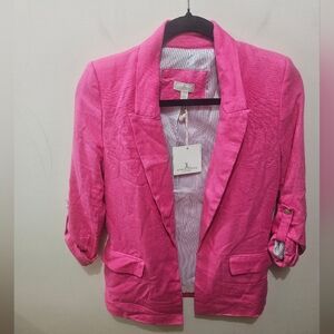 JL Jules & Leopold Casual Pink Open Front Office Barbie Linen Blend Blazer XS
